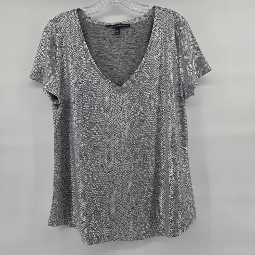 White House Black Market Gray Snake Print V-Neck Short Sleeve Tee